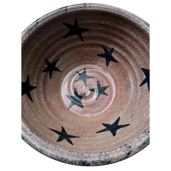 American Craft Revival Studio Pottery Star Unglazed Bowl Red Clay Hand painted - Picture 2 of 6